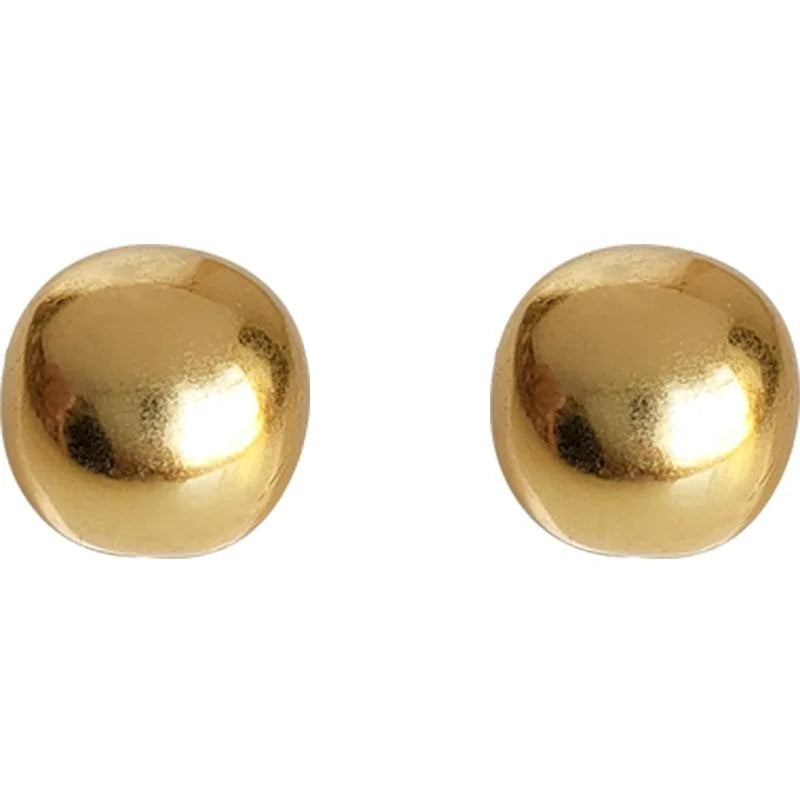Vintage Matte Gold Bean Copper Stud Earrings For Women Geometric Round Commuter Jewelry