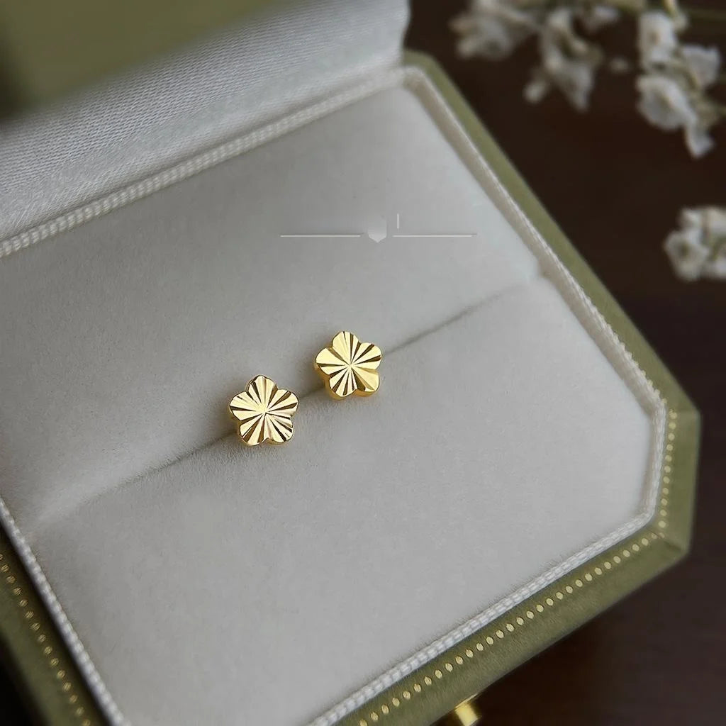 18K Gold Plated Copper Flower Stud Earrings, Mini Faceted Light Luxury Style