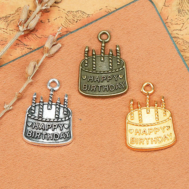 22x15MM Zinc Alloy Birthday Cake Charm Pendant for DIY Necklace Bracelet Jewelry Making