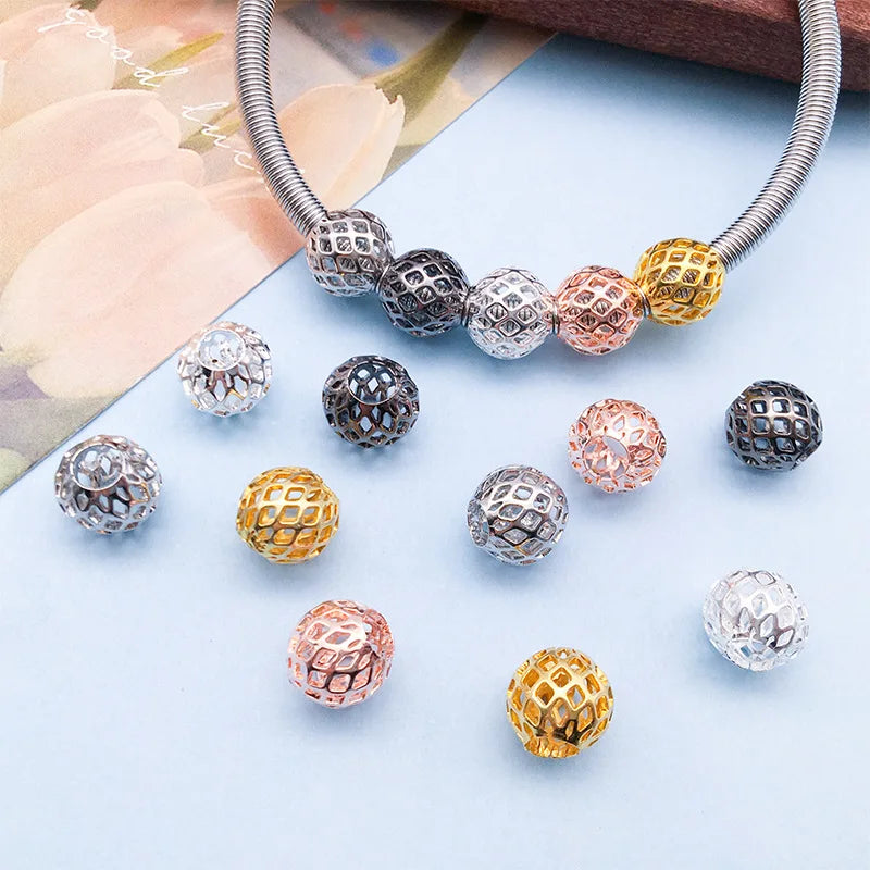 Copper Alloy Hollow Flower Ball Spacer Beads with Large Hole for DIY Earrings and Keychain Jewelry — 8mm