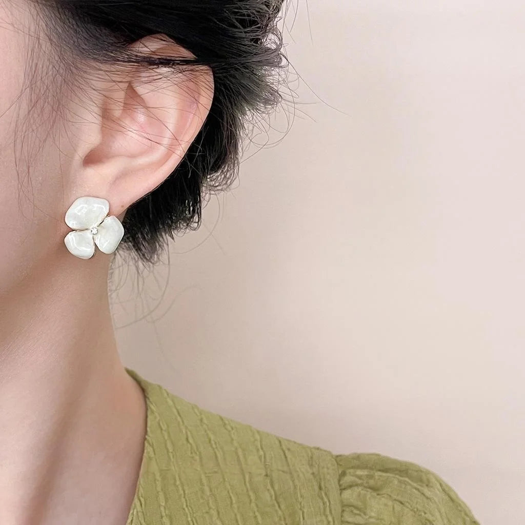 14K Gold Plated Copper Iris Flower Stud Earrings Sweet Elegant Quicksand Texture Jewelry