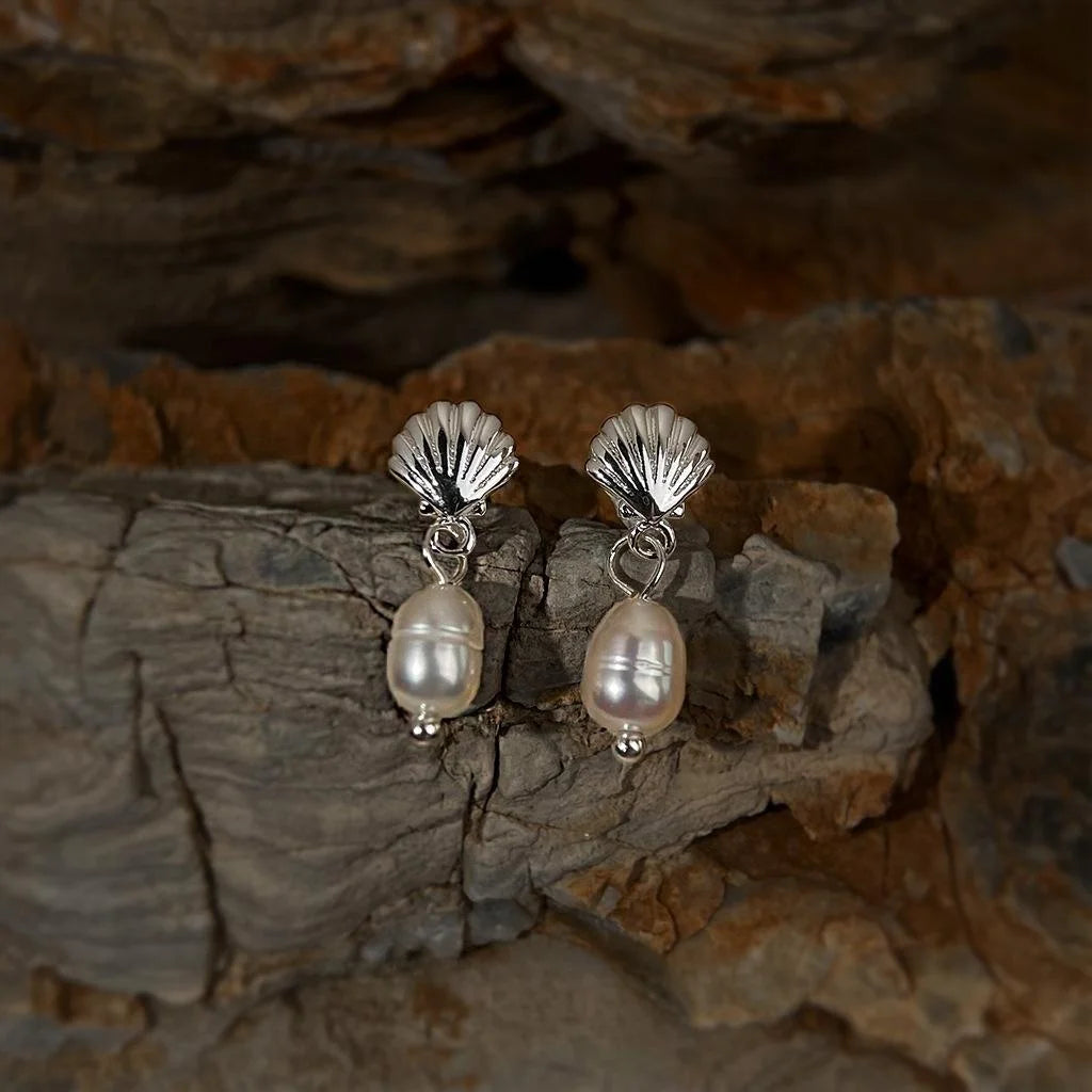 Minimalist Freshwater Pearl Shell Geometric Drop Earrings For Women