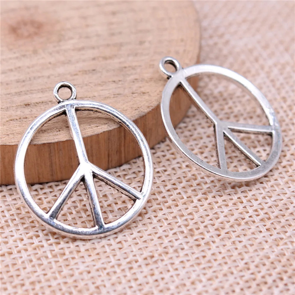 27x24mm 1.8g Antique Silver Zinc Alloy Peace Symbol Charm Pendant for DIY Jewelry Making and Accessories