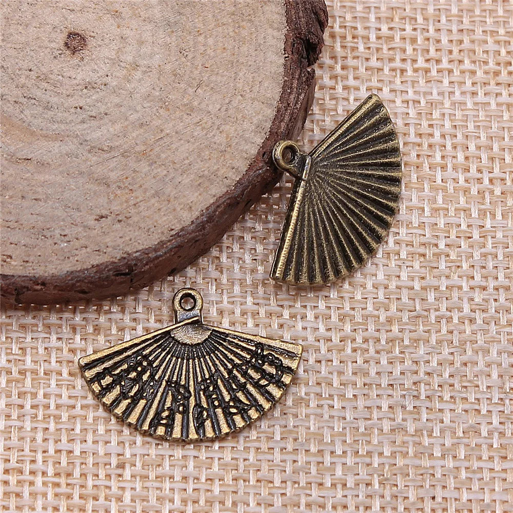 17x24mm 1.6g Multicolor Zinc Alloy Fan Charm Pendant for DIY Oriental Style Jewelry Making