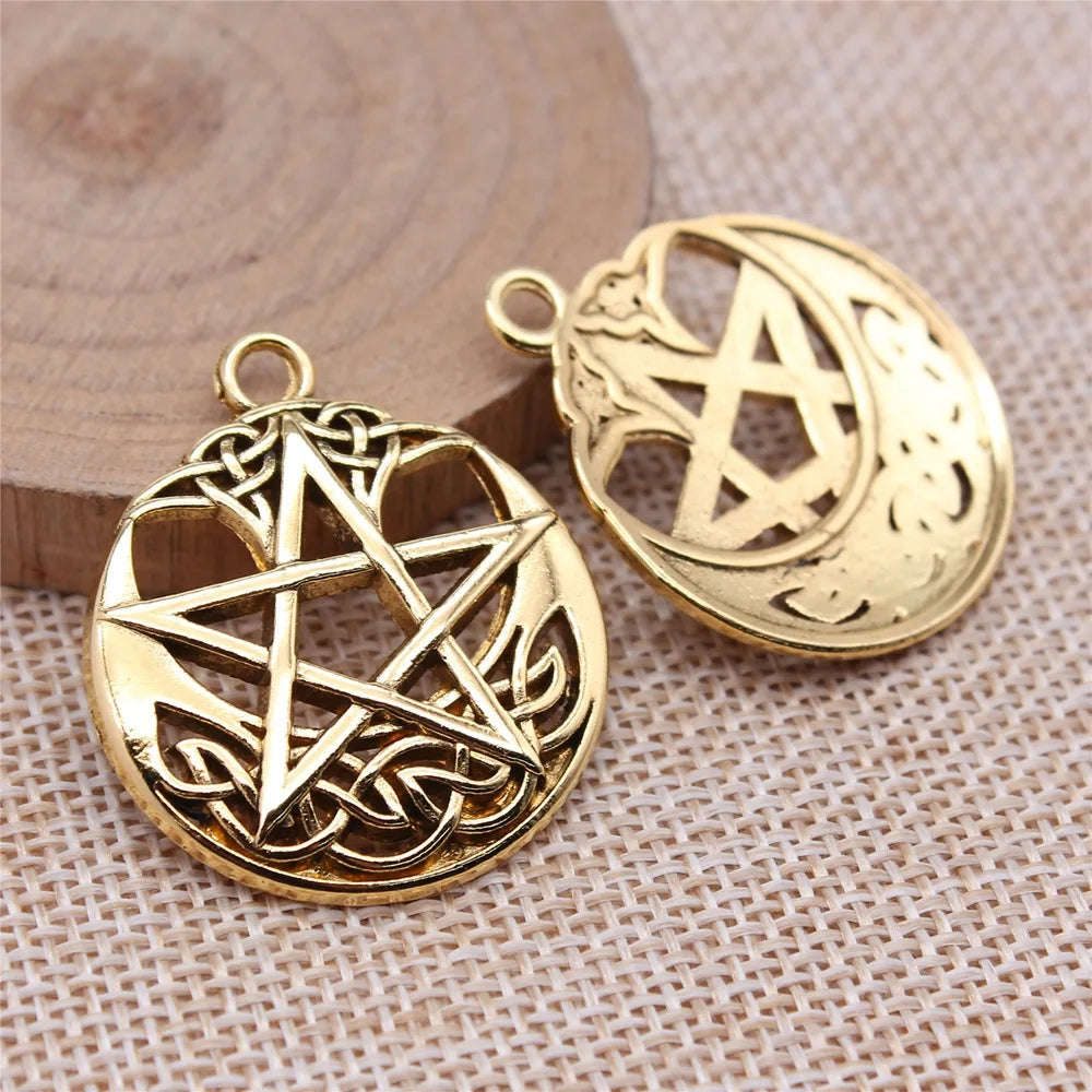 30x35mm 5.7g Zinc Alloy Witchcraft Five Point Star Charm Pendant for Gothic Necklace Bracelet DIY