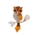 Cute Enamel Owl Brooch With Rhinestone And Faux Pearl, Alloy Lapel Pin Corsage For Suit Sweater Gift