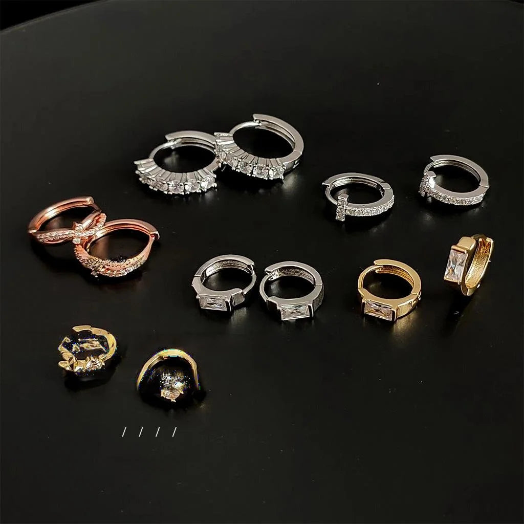 Sweet Cool Micro Pave Zircon Copper Stud Earrings Smooth Metal Geometric Hoop Minimalist Jewelry