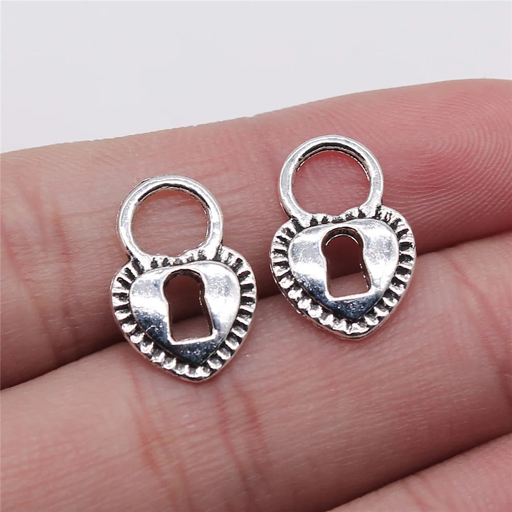 12x17mm 0.8g Multicolor Zinc Alloy Heart Lock Charm Pendant for DIY Jewelry Making Accessories