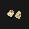 Elegant Enamel Red Rose Square Alloy Flower Stud & Clip On No Piercing Women's Fashion Earrings