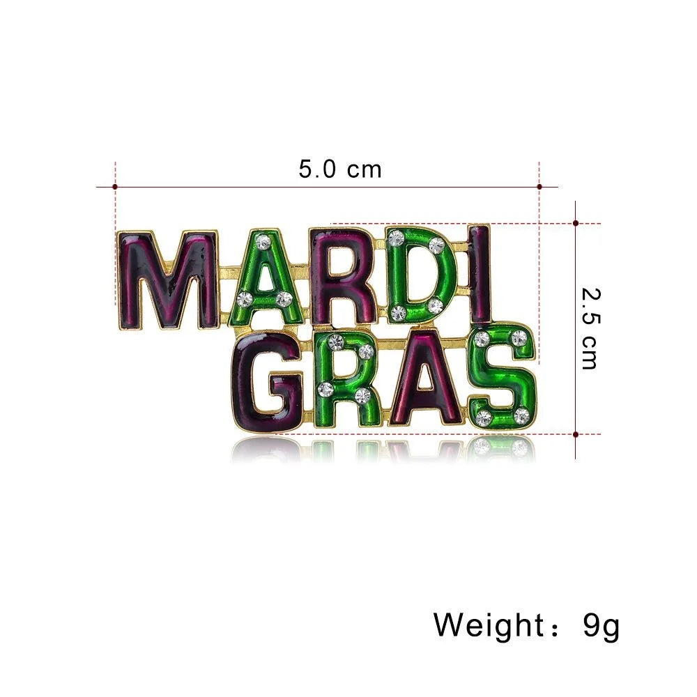 Vintage Mardi Gras Letter Alloy Enamel Rhinestone Brooch, Elegant Carnival Lapel Pin Suit Accessory