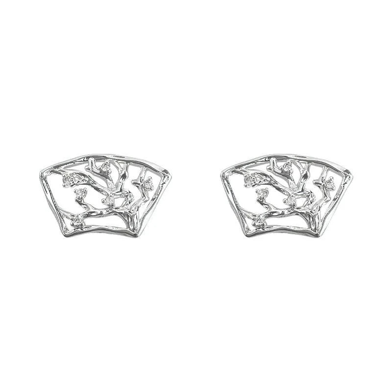 New Chinese Style Geometric Line Plum Blossom Copper Stud Earrings