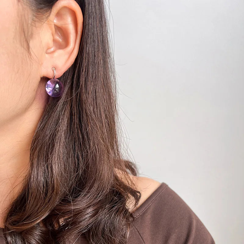 Elegant Purple Crystal Round Bead Dangle Stud & Clip On No Piercing Women's Fashion Earrings