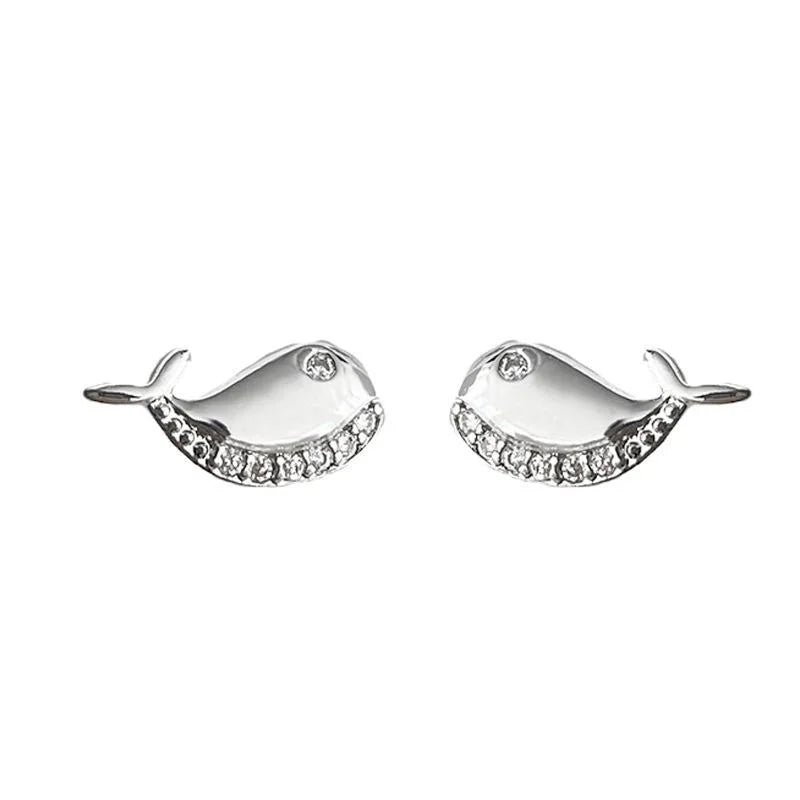 Minimalist Copper Micro Pave Zircon Mini Whale Stud Earrings For Women Student Jewelry