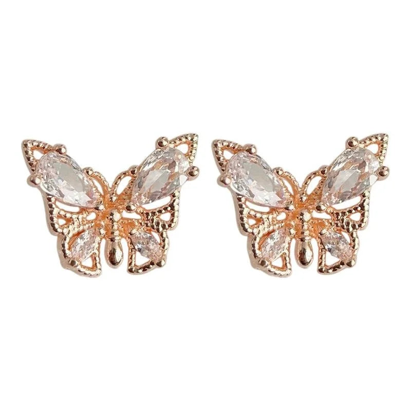 Mini Micro Pave Zircon Butterfly Copper Stud Earrings For Women Sweet Minimalist Jewelry