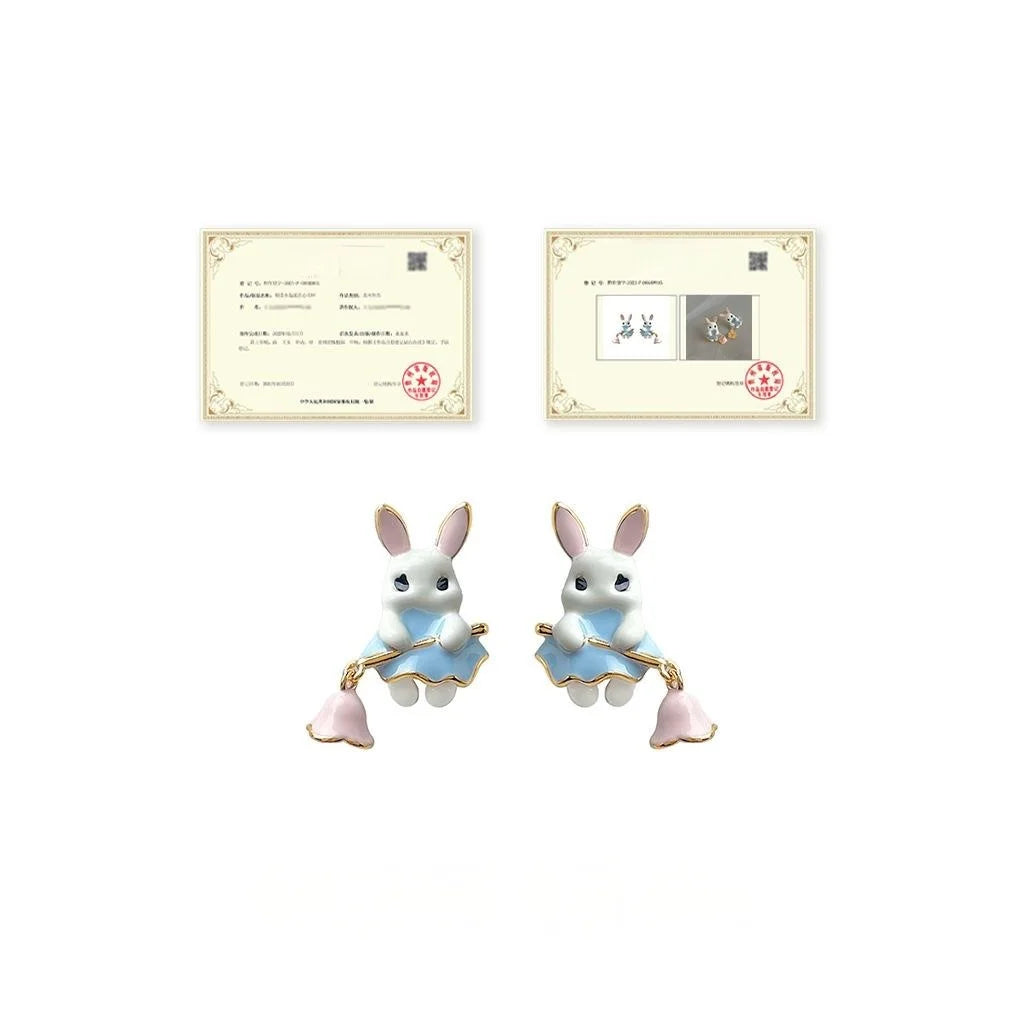 Cute Rabbit Fairy Enamel Hand Painted Eco-Friendly Copper Lolita Stud Earrings