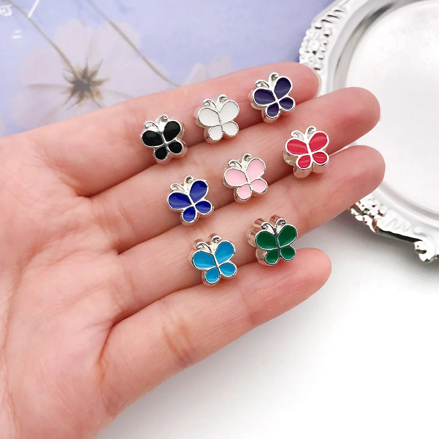 Enamel Zinc Alloy Butterfly Large Hole Loose Metal Beads for DIY Beaded Bracelet Jewelry