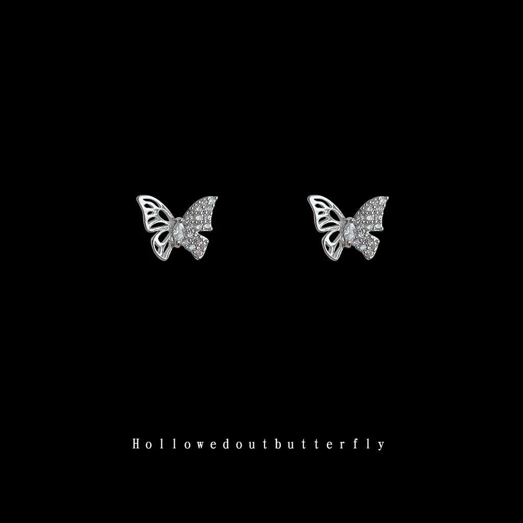 Micro Pave Zircon Mini Butterfly Stud Earrings Copper Cute Minimalist Jewelry