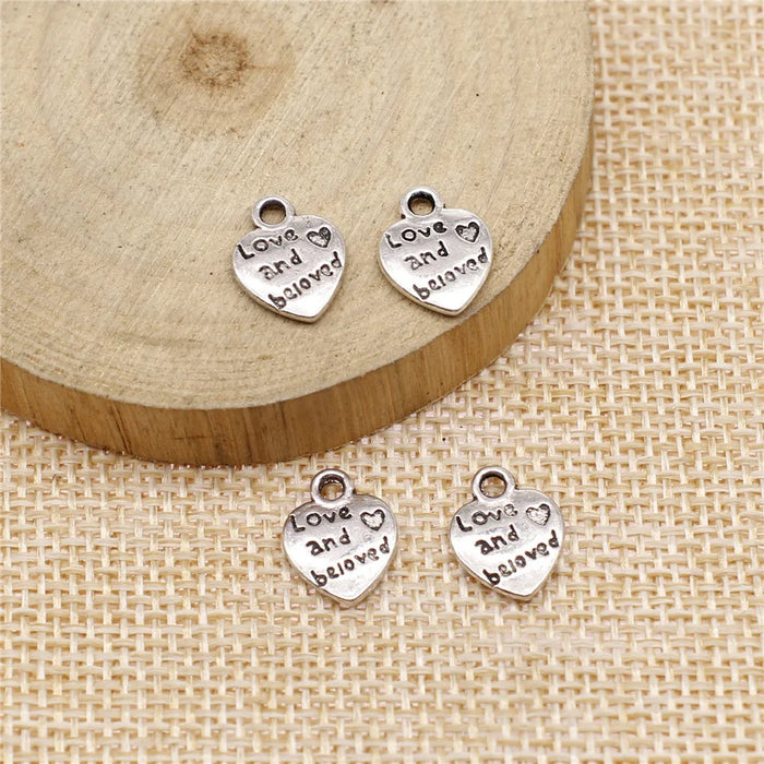 12x10mm 0.8g Zinc Alloy Double Sided Love and Beloved Heart Charm Pendant for DIY Jewelry Making