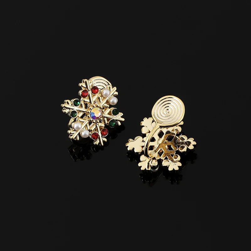 Elegant Christmas Snowflake Alloy Rhinestone Pearl Stud & Clip On No Piercing Holiday Earrings