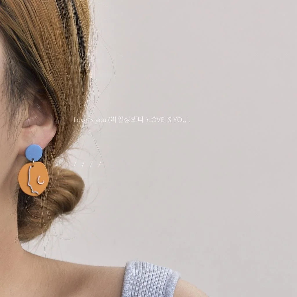 Abstract Asymmetric Enamel Copper Stud Earrings With Silver Plated Pins For Women