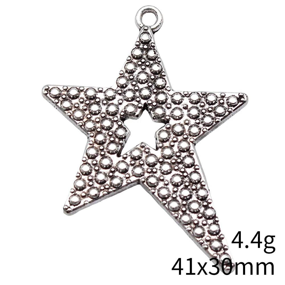 41x30mm 4.4g Antique Silver Zinc Alloy Star Charm Pendant for DIY Vintage Jewelry Making
