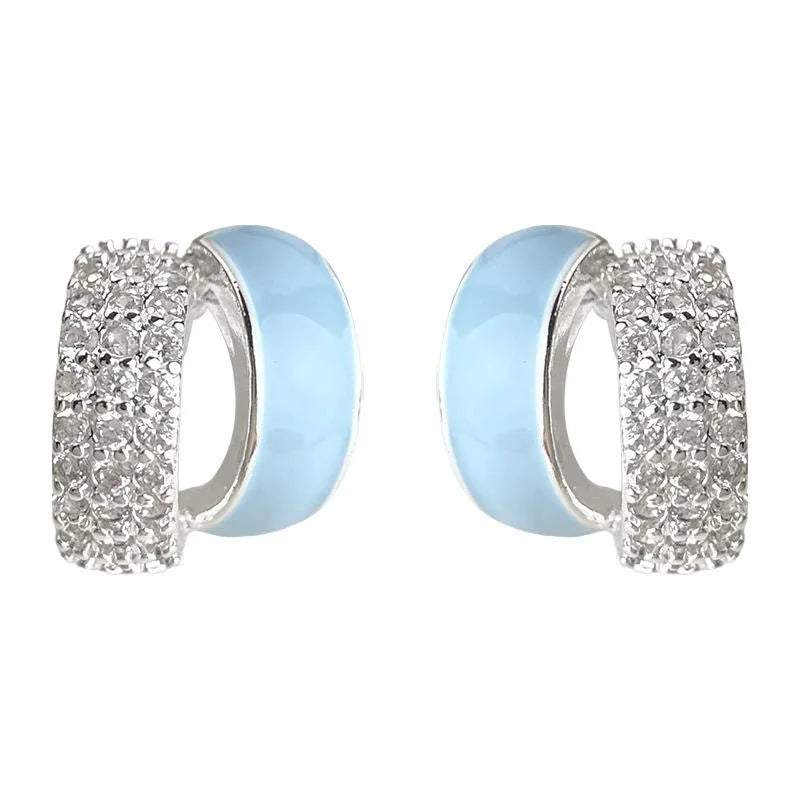 Fresh Blue Micro Pave Zircon Geometric Enamel Copper Stud Earrings For Women