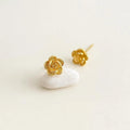 14K Gold Plated Copper 3D Rose Flower Stud Earrings Sweet Minimalist Daily Wear Jewelry