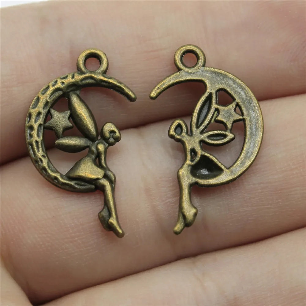 25x14mm 1.1g Vintage Zinc Alloy Angel Moon Star Charm Pendant for DIY Jewelry Accessories
