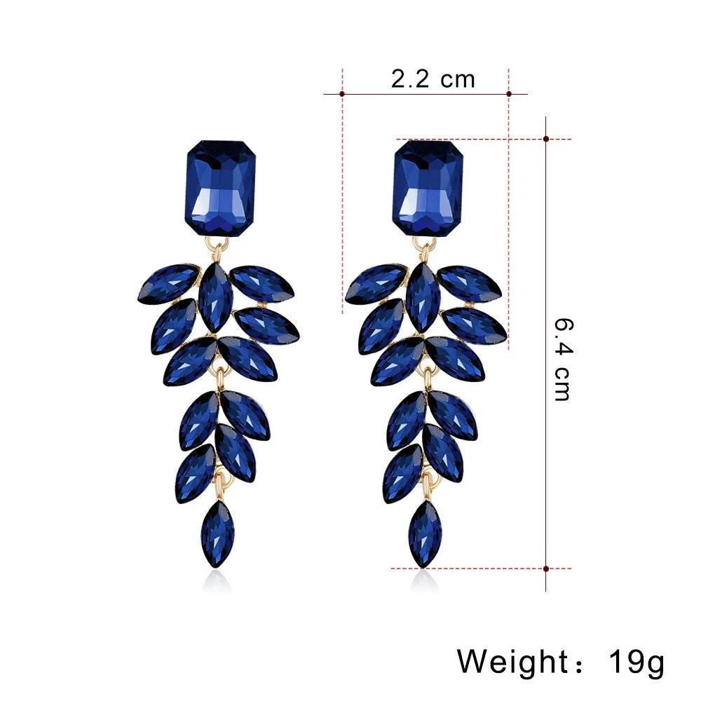 Elegant Champagne Crystal Leaf Tassel Drop Earrings, Luxury Rhinestone Dangle Jewelry For Wedding Party