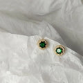 French Vintage 14K Plated Copper Square Emerald Zircon Micro Pave Stud Earrings