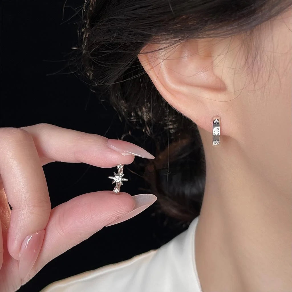 Sweet Cool Asymmetric Hexagram Star Sun Round Zircon Eco Copper Drop Earrings For Women
