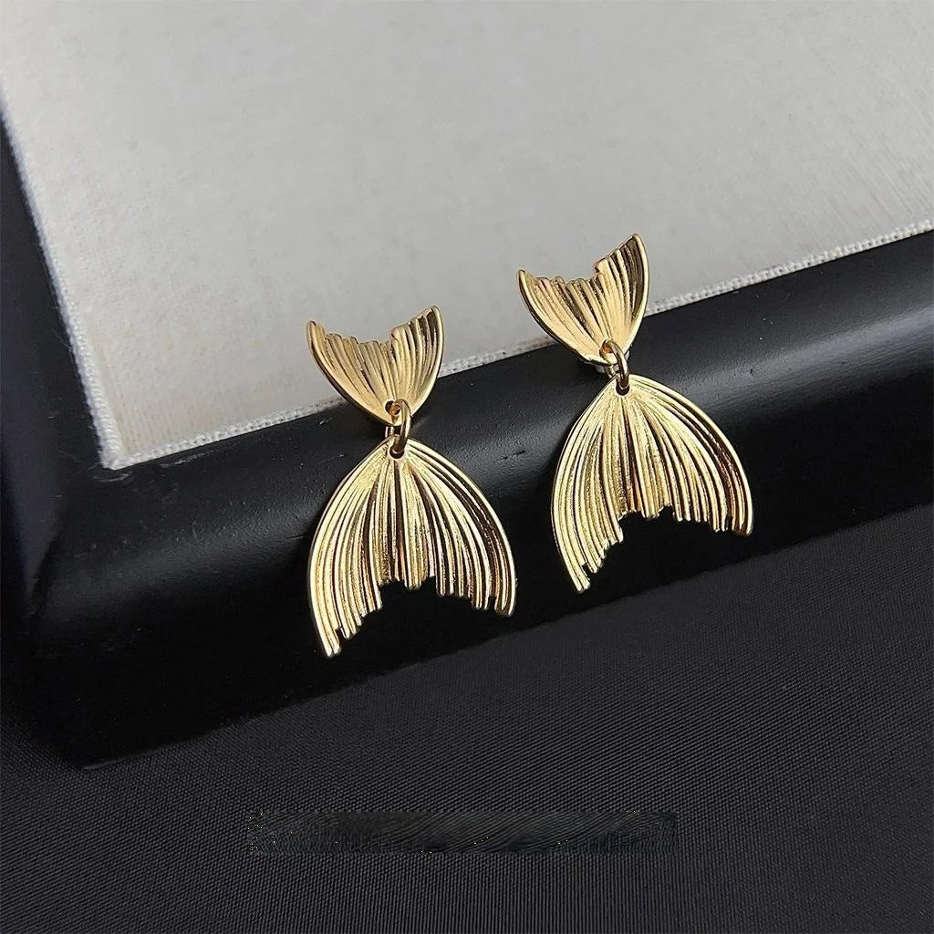 14K Plated Copper Geometric Fishtail Drop Earrings, Trendy Style Jewelry 2026