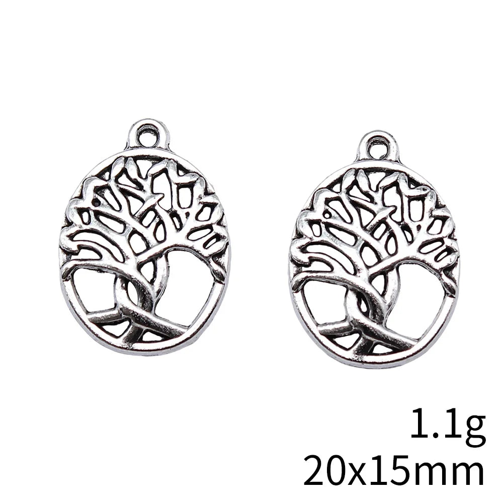 20x15mm 1.1g Antique Silver Zinc Alloy Oval Tree of Life Charm Pendant for DIY Jewelry Making