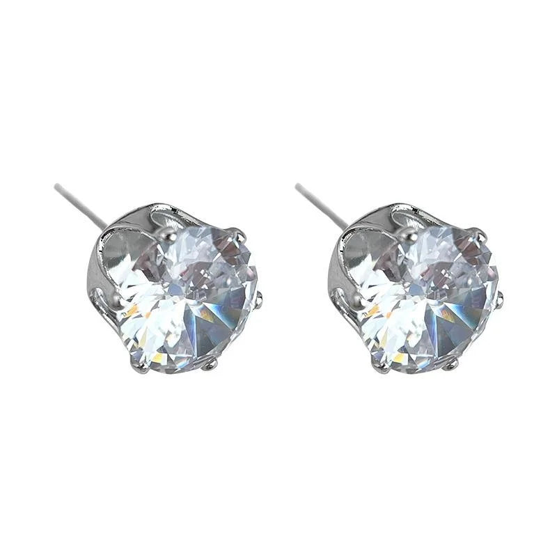Minimalist Sparkling Zircon Copper Geometric Irregular Round Stud Earrings For Daily Wear