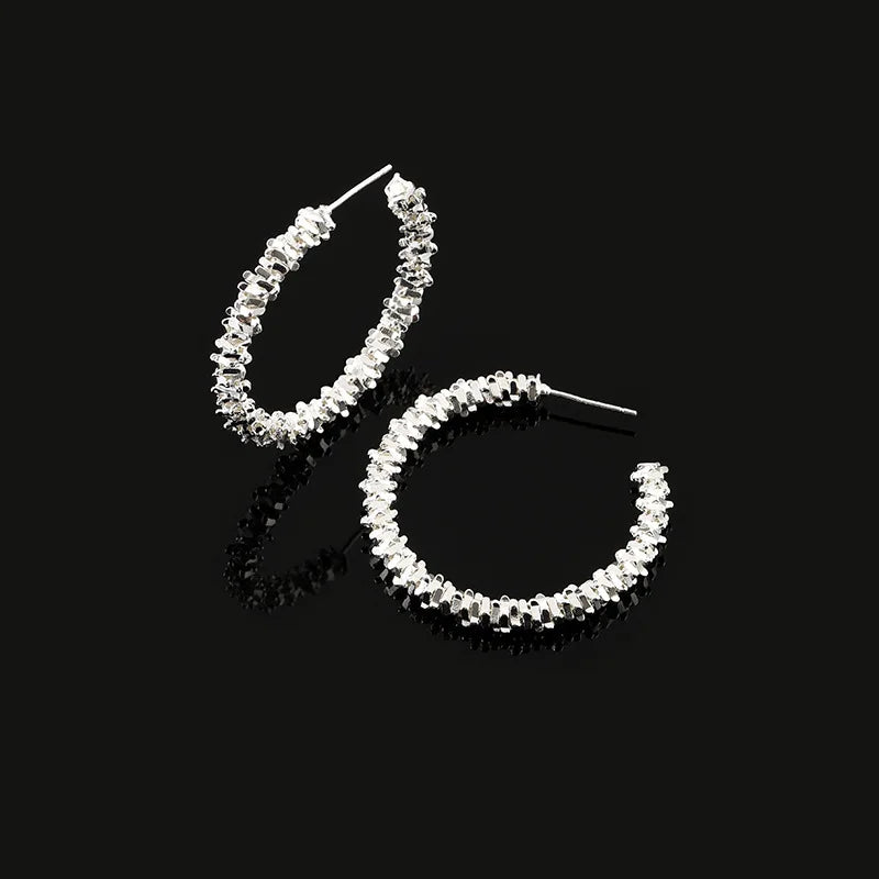 Vintage Silver Alloy Textured Round Hoop Stud & Clip On No Piercing Spiral Circle Ear Clip Earrings