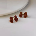 Winter Flocked Bow Stud Earrings Korean Japanese Sweet Cute Silver Plated Metal Jewelry