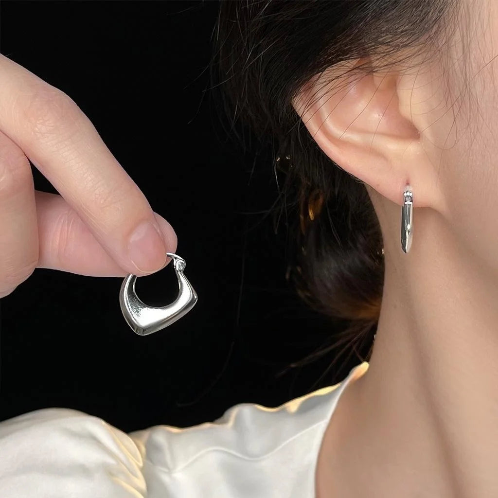 Silver Tone Copper Irregular Geometric Drop Earrings Minimalist Sweet Cool Ear Jewelry