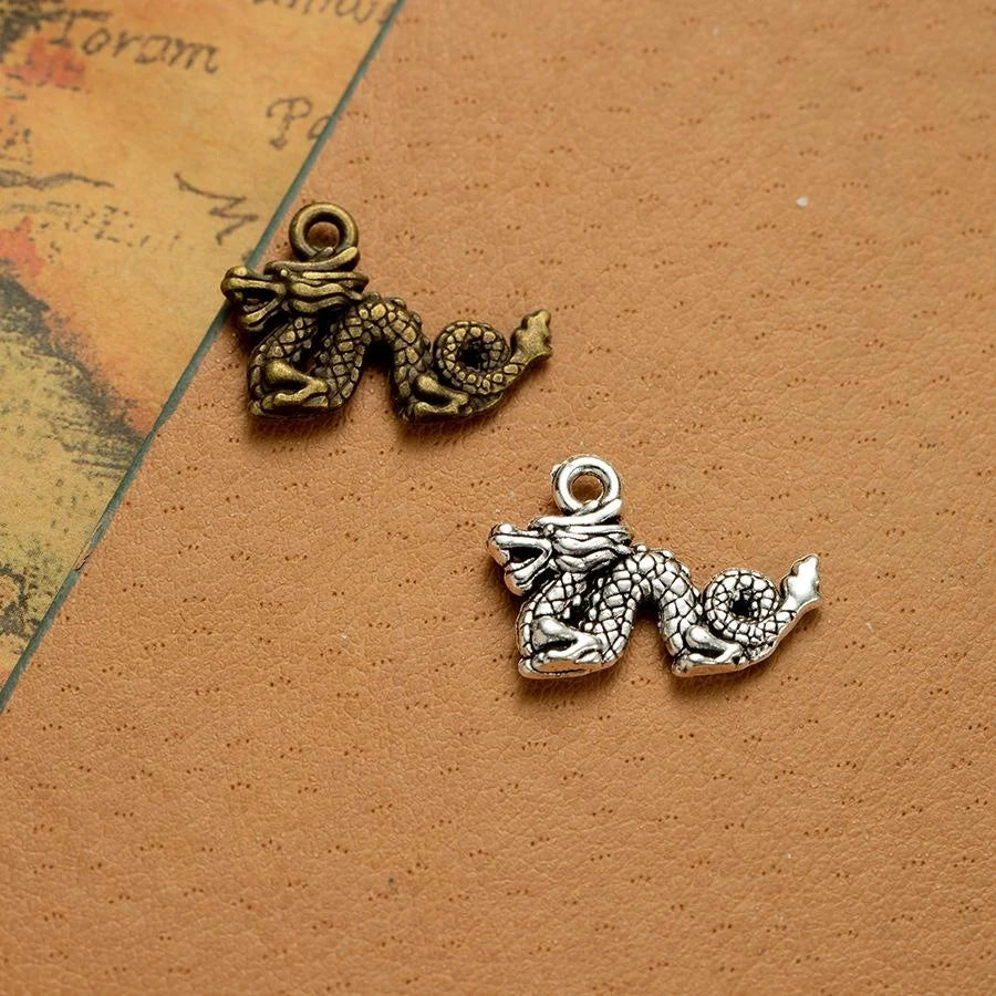 21x15MM Antique Silver Zinc Alloy Dragon Double Sided Charm Pendant for DIY Necklace Bracelet Jewelry Making
