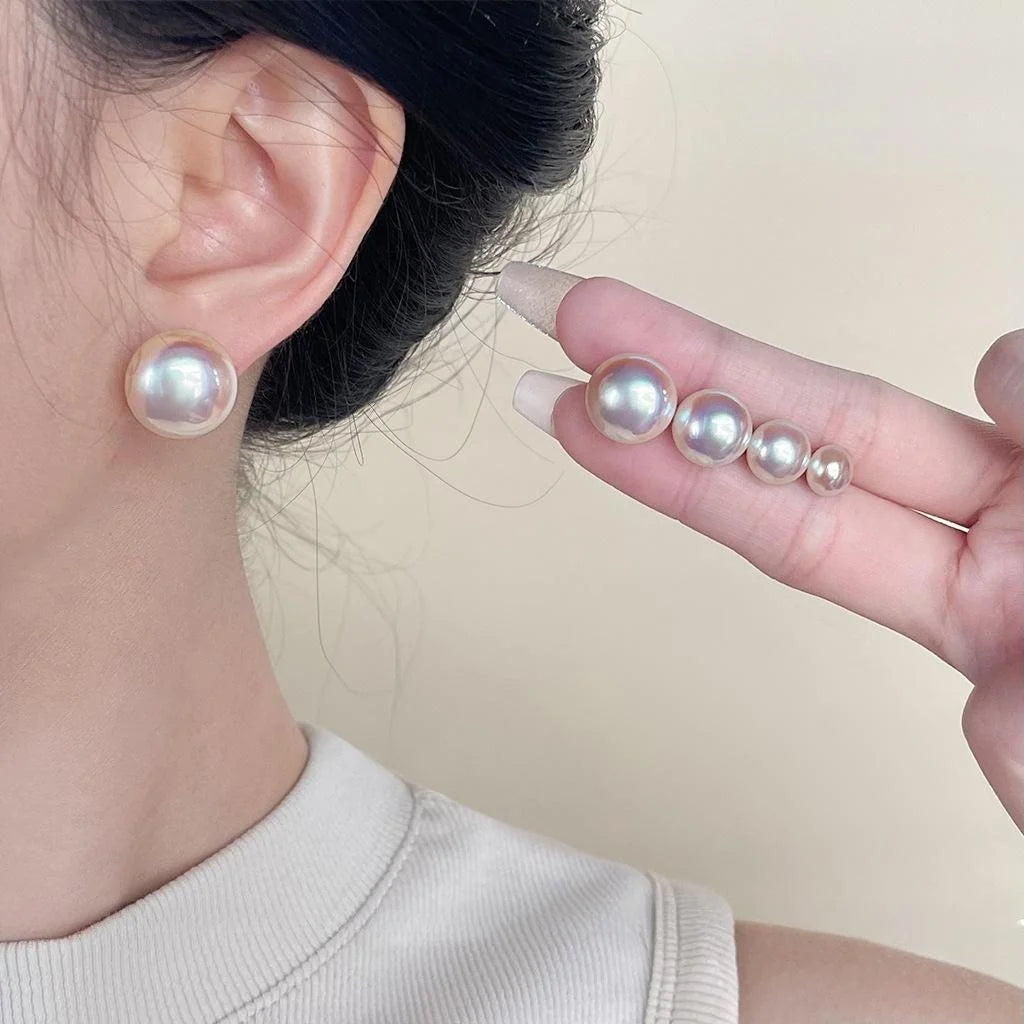 High Gloss Mabe Pearl Stud Earrings Round Geometric Light Luxury Fashion Jewelry