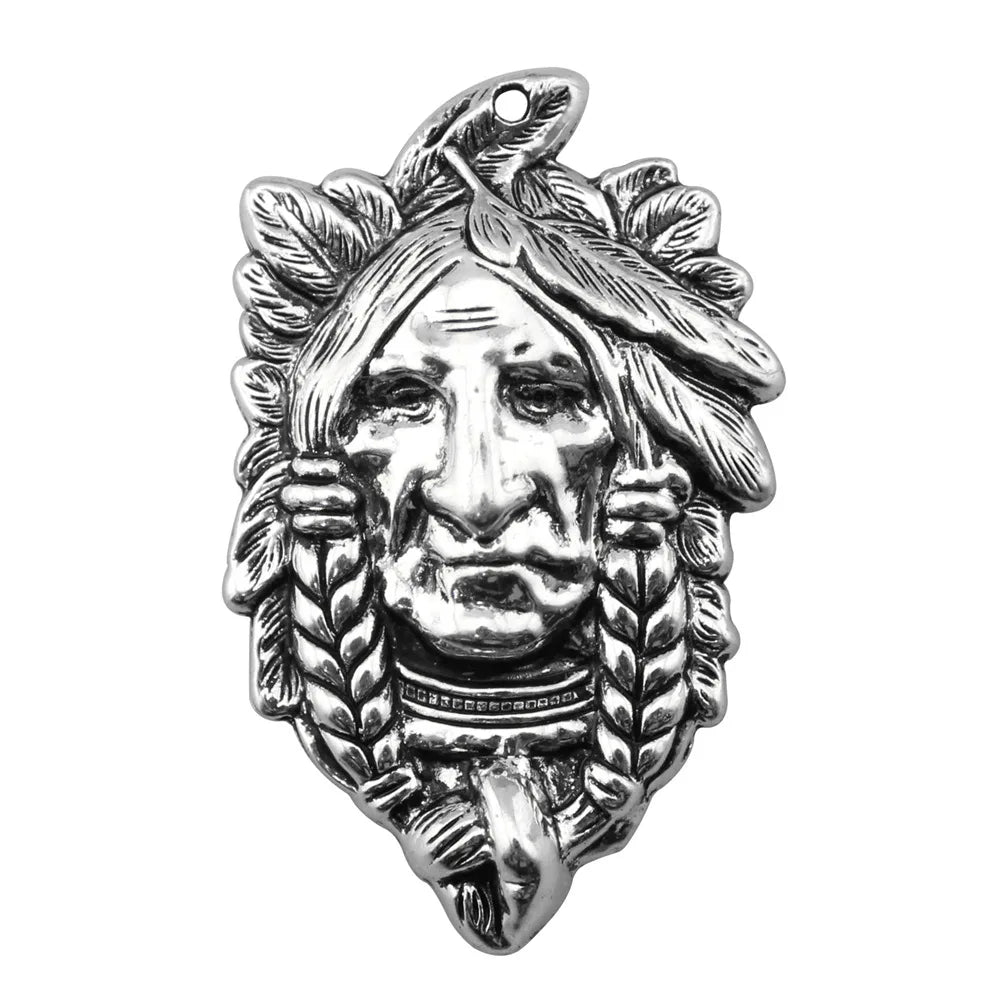 59x36mm 10.2g Antique Silver Zinc Alloy Indian Chief Charm Pendant for DIY Necklace Jewelry Making