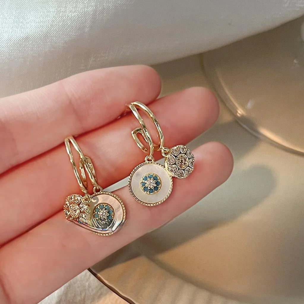 14K Plated Copper Shell Micro Pave Zircon Stud Earrings French Court Geometric Style