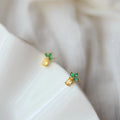 Fresh Sweet Copper Micro Pave Zircon Pineapple Mini Stud Earrings Cute Fruit Jewelry