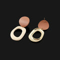 Elegant Vintage Milk Tea Enamel Alloy Round Disc Hollow Oval Drop Stud & Clip On No Piercing Earrings
