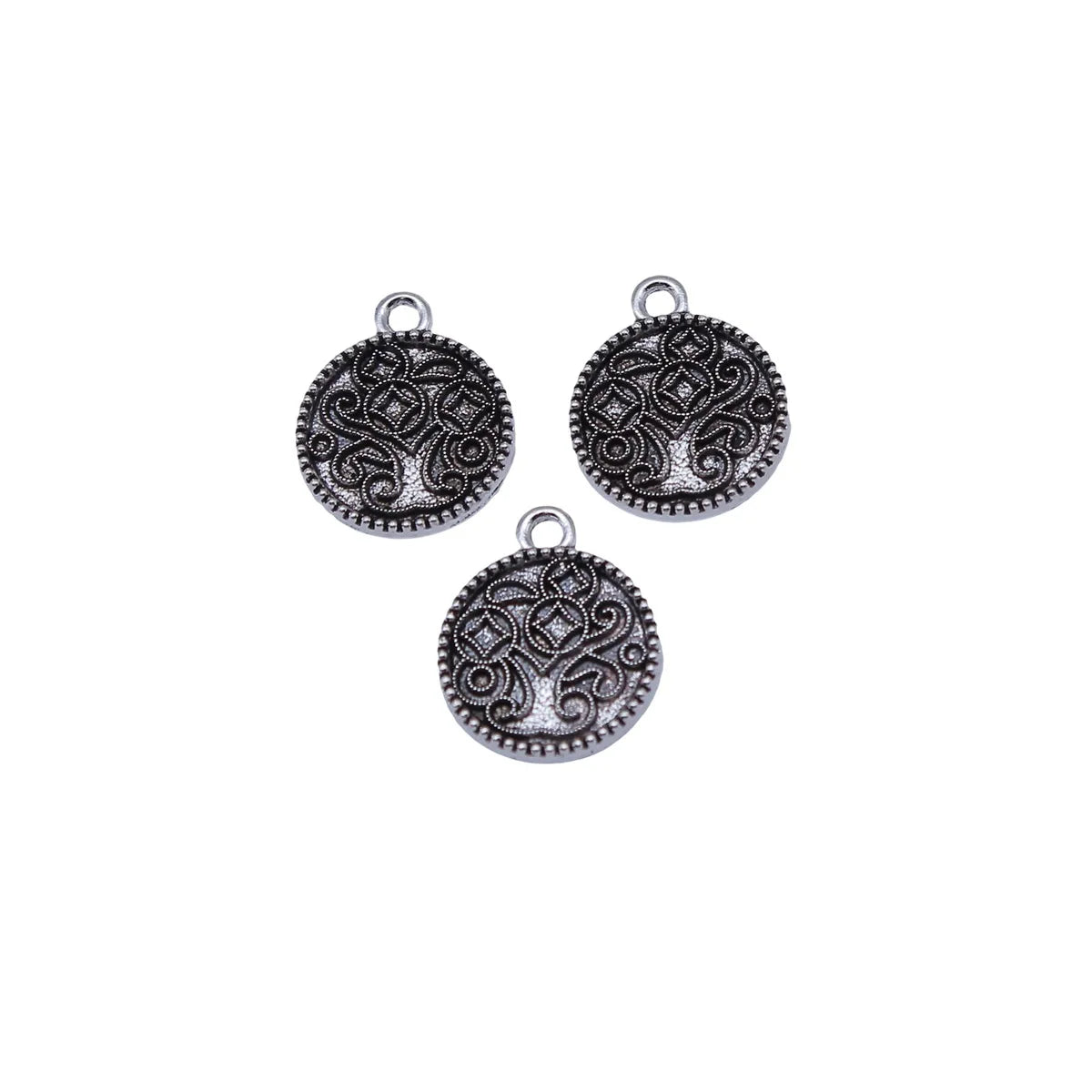 16.2x13.5mm 1g Antique Silver Zinc Alloy Round Double Sided Money Tree charm pendant for DIY jewelry