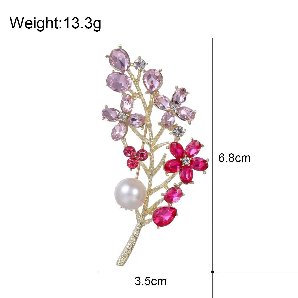 Elegant Colorful Flower Branch Brooch With Pearl Rhinestone Alloy Leaves, Women's Lapel Pin Corsage Gift