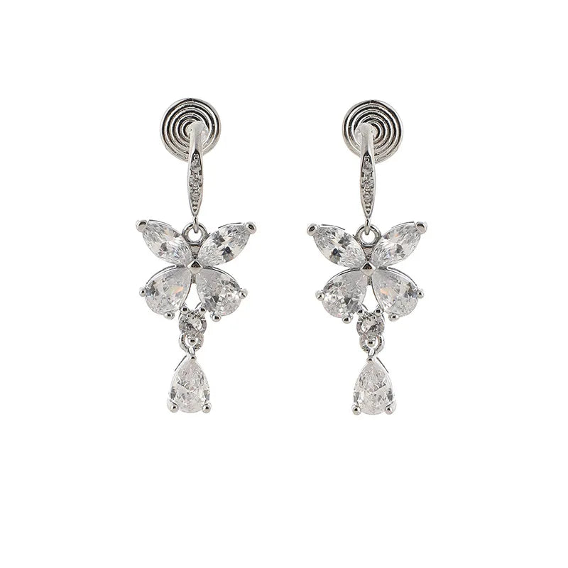 Luxury Zircon Butterfly Spiral Stud & Clip On No Piercing Drop Earrings