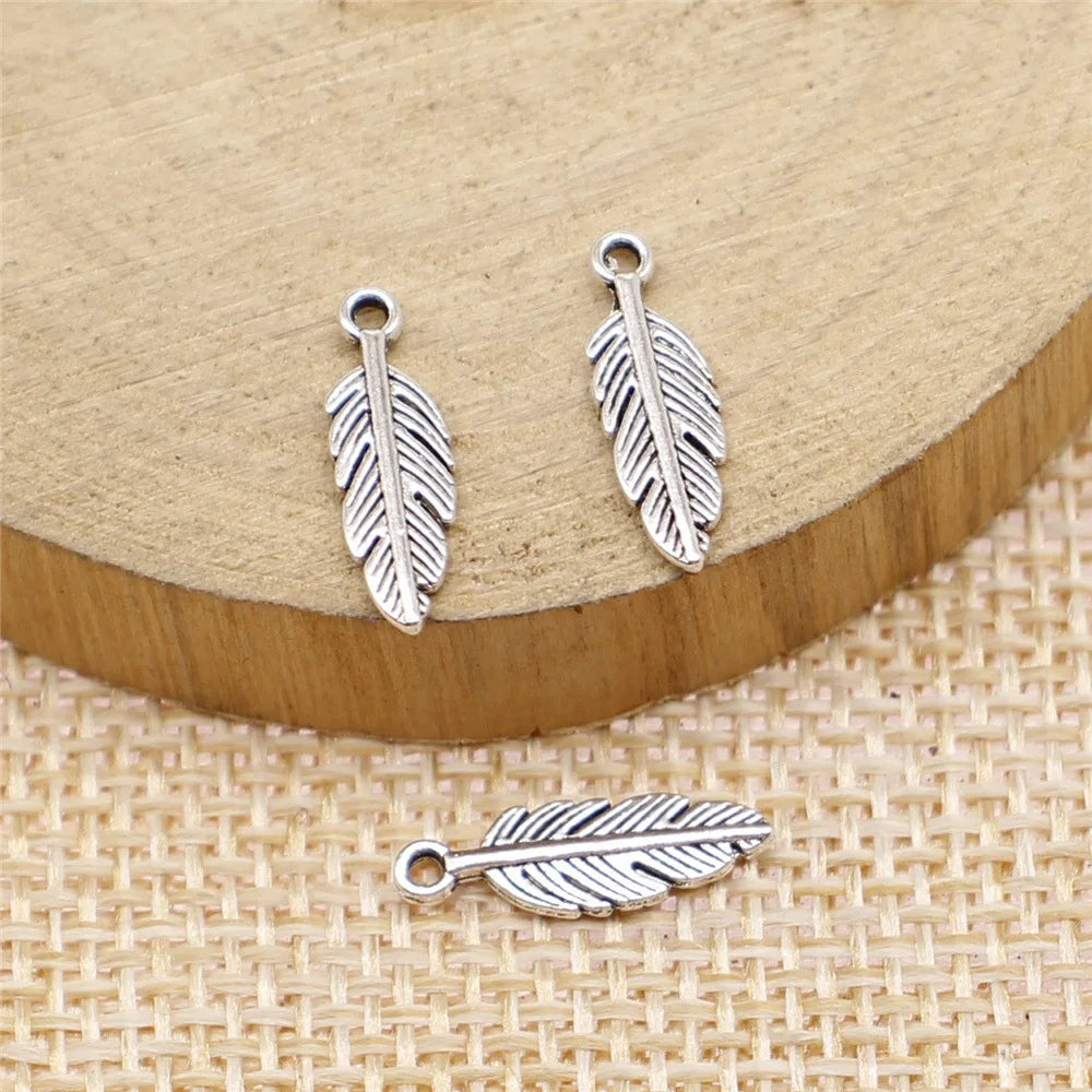 15x5mm 0.3g Multicolor Zinc Alloy Feather Charm Pendant for DIY Necklace Earring Jewelry Making