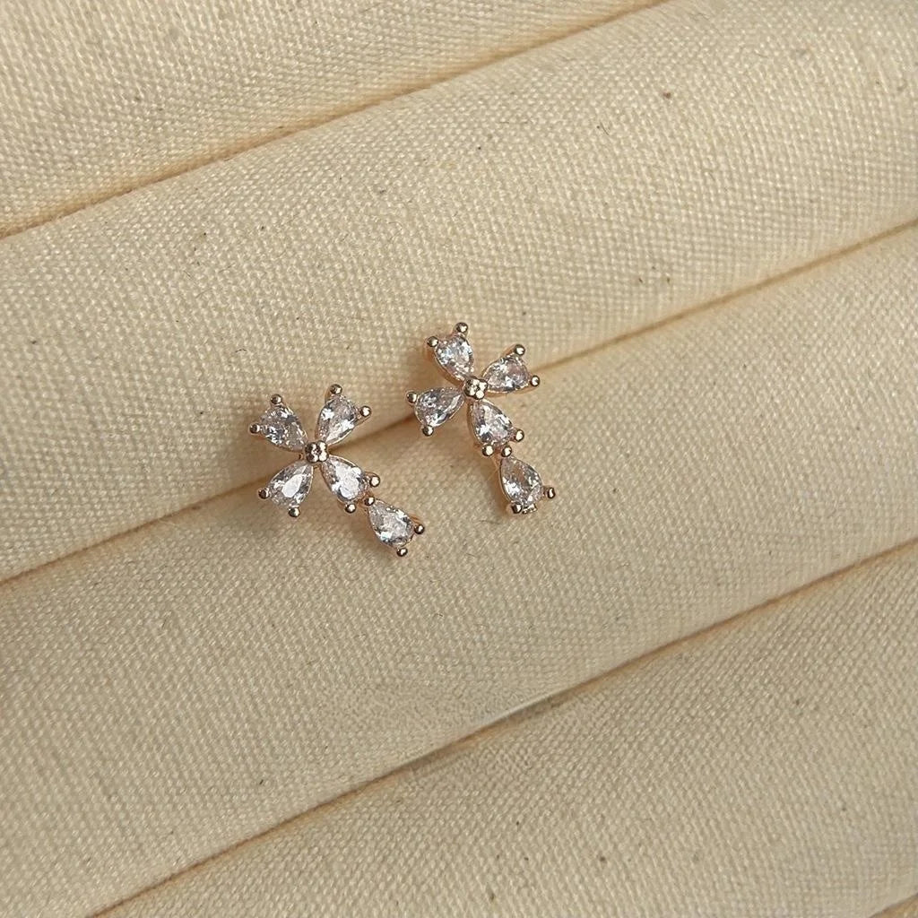 Copper Micro Pave Zircon Mini Cross Stud Earrings Minimalist Geometric Jewelry