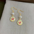 Vintage Handmade Freshwater Pearl Drop Earrings With English Letter Tag And Silver Plated Pins