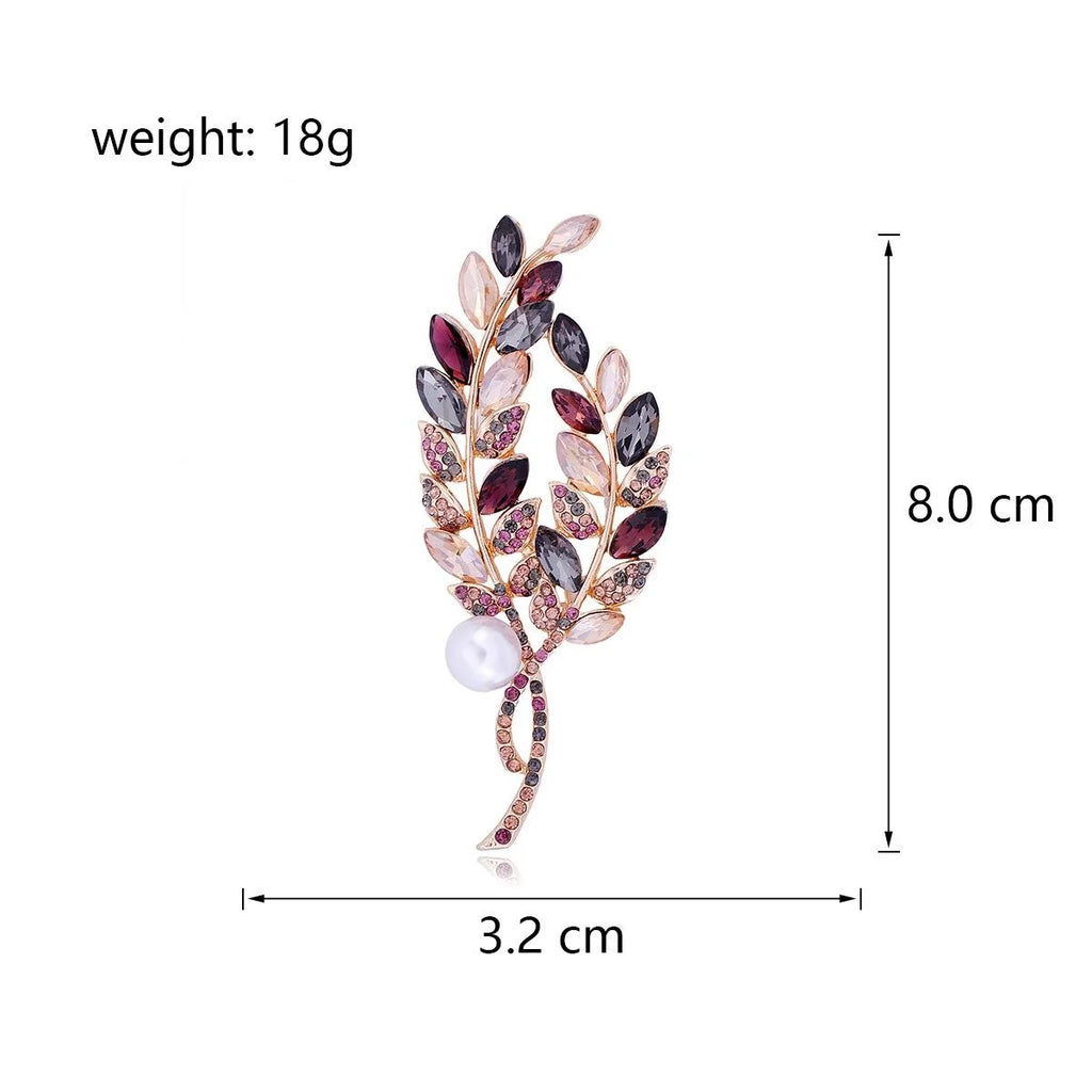 Elegant Willow Branch Bouquet Brooch With Alloy Rhinestone Leaves And Faux Pearl, Women's Lapel Pin Corsage Gift